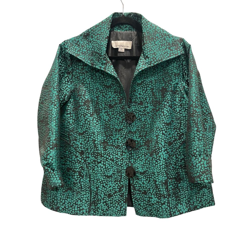 Caroline Rose Jacket XS Green Black Textured Embossed Dot Art to Wear Lagenlook